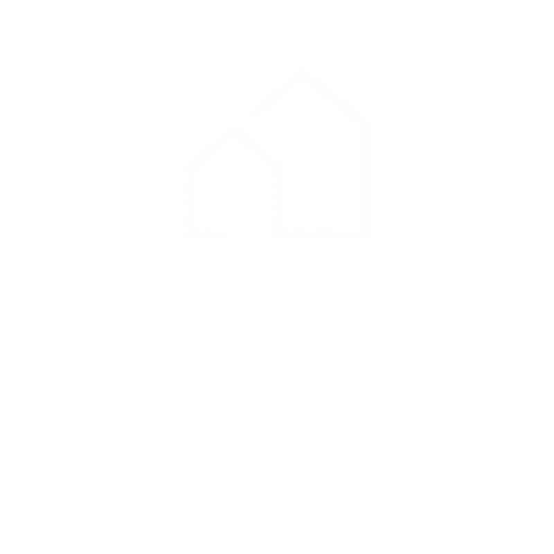 A black and white image of a logo for Newport Village Apartments.